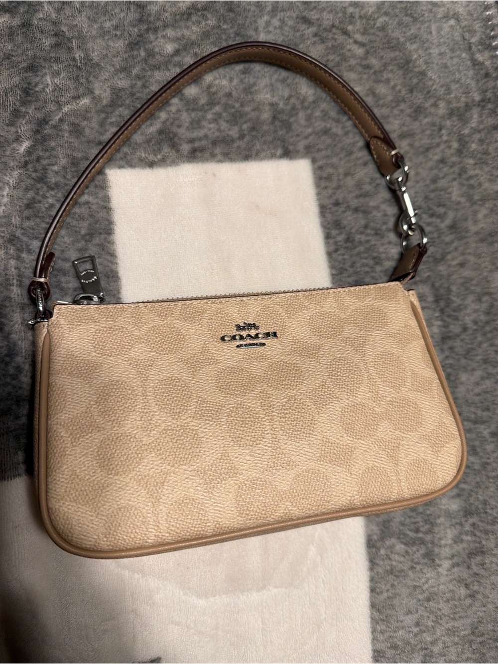 Coach Beige Signature Mini Shoulder Wristlet